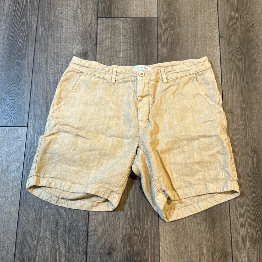 100% Linen Men’s Harris Cotton Tan Shorts Sz L